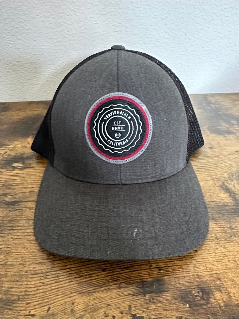 Travis Mathew Brown and Black Trucker Hat with Red Accent Patch